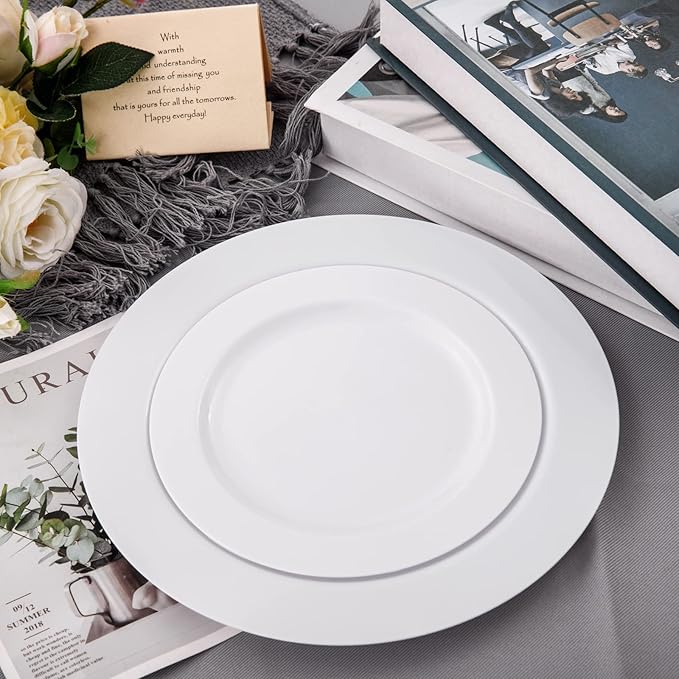 FLOWERCAT 60PCS White Plastic Plates - Heavy Duty White Disposable Plates for Birthday Party/Wedding -serve for 30 guests Include 30PCS 10.25" Dinner Plates & 30PCS 7.5" Dessert Plates for Party-Ruum Studio Home