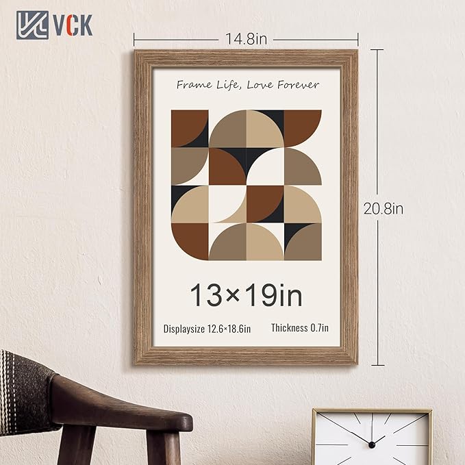 VCK 13x19 Picture Frame 3 Pack - Brown Walnut, Natural Textured Solid Wood Frame, Wall Gallery Frame-Ruum Studio Home