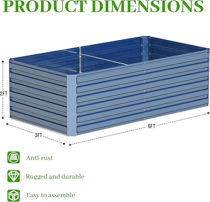 6x3x2 ft Raised Garden Bed, Large Metal Planter Raised Beds, Planters for Outdoor Plants for Vegetables, Flowers, Herbs, Fruits, and Succulents.(2 Pcs, Blue)-Ruum Studio Home