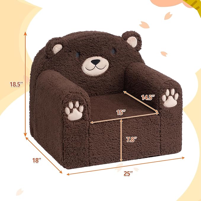ALIMORDEN Animal Series Kid's Chair, Ultra-Soft Comfy Foam Filled Toddler Sofa Chair, Cute Animal-Shaped Design Toddler Couch, Lightweight Birthday for Baby Boys & Girls (Chocolate Bear)-Ruum Studio Home