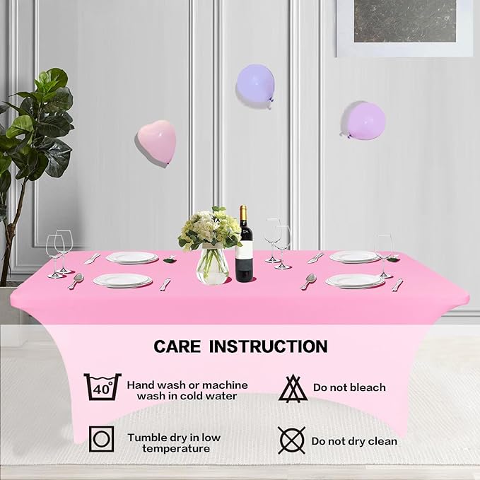 IVAPUPU 4FT Table Cloth for Rectangular Fitted Events Stretch Pink Table Covers Washable Cover Spandex Tablecloth Protector for Party, Wedding, Cocktail, Banquet, Festival-Ruum Studio Home
