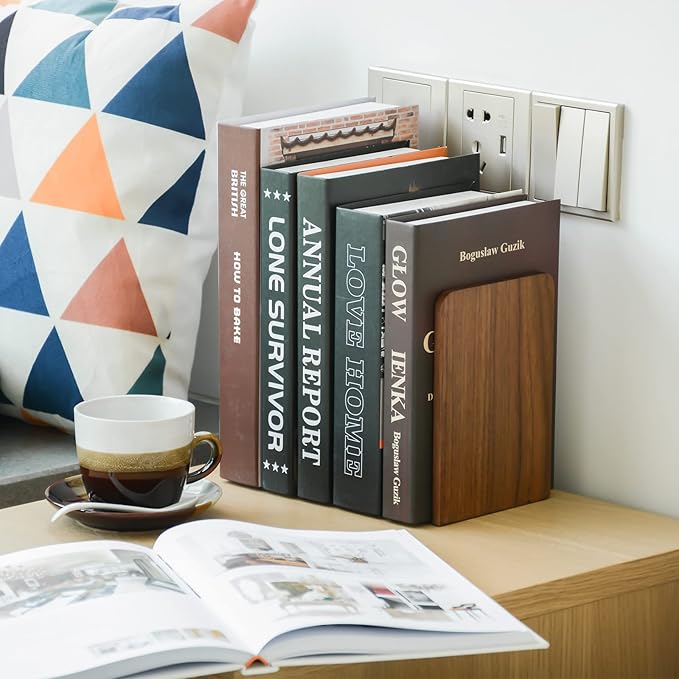 Large Bookend Hold Heavy Books- 7x4x5in 2 Pack Wood Bookends for Heavy Books Heavy Duty Walnut Book Ends for Men Wood Bookends for Office Desk Non-Skid-Ruum Studio Home