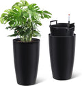 22" Tall Round Planter Set of 2, Self Watering Pots for Indoor Plants, Large Flower Pot Outdoor with Built-in Drainage and a Water Level Monitor, for Patio, Porch, Living Room, or Home Office, Black-Ruum Studio Home