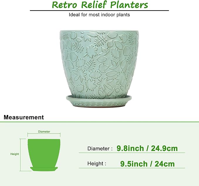 10 inch Plant Pots Ceramic Planter with Drainage Holes and Saucer for Multiple Plants, Indoor-Outdoor Garden Pots for Succulent, Orchid, and Flower-Ruum Studio Home