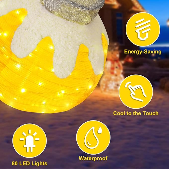 BRIGHTDECK Outdoor Christmas Ornaments, Lighted Pop-Up Outdoor Holiday Ball Decoration with 80 LED Lights, 8 Light Modes, Lighted Collapsible Holiday Decorations for Yard, Home (Yellow)-Ruum Studio Home