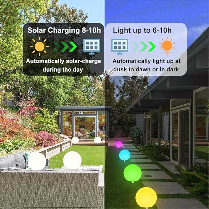 12 Inch Solar Glowing Ball Light Outdoor, Solar Garden Globe Light w/Remote, RGB Color Changing Waterproof Large LED Orb Lights, Landscape Lighting Mood Lamp w/Ground Stake for Patio Yard Lawn Path-Ruum Studio Home