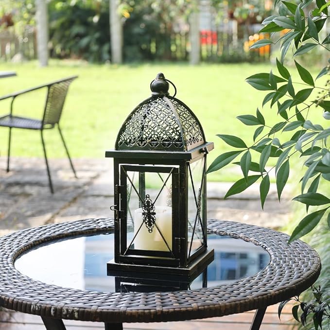 NEEDOMO 14.4" Outdoor Lantern, Large Vintage Lanters Decorative Indoor with Clear Glass, Metal Candle Lantern Decor for Home, Table, Patio, Front Porch, Rustic Farmhouse Wedding Shelf-Ruum Studio Home
