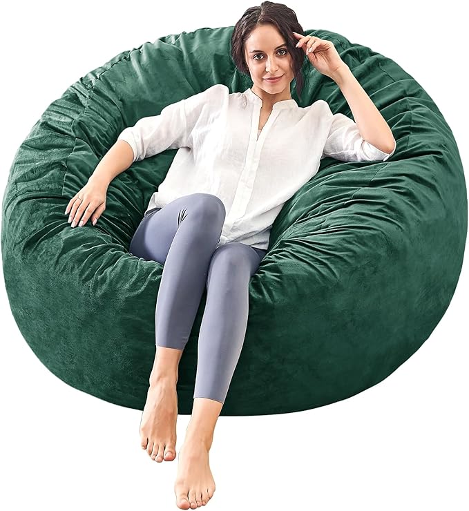 Bean Bag Chairs for Adults - Memory Foam Furniture BeanBag Chair - Kids/Teens Sofa with Soft Micro Fiber Cover - Round Fluffy Couch for Living Room Bedroom College Dorm - 4 ft, Green-Ruum Studio Home