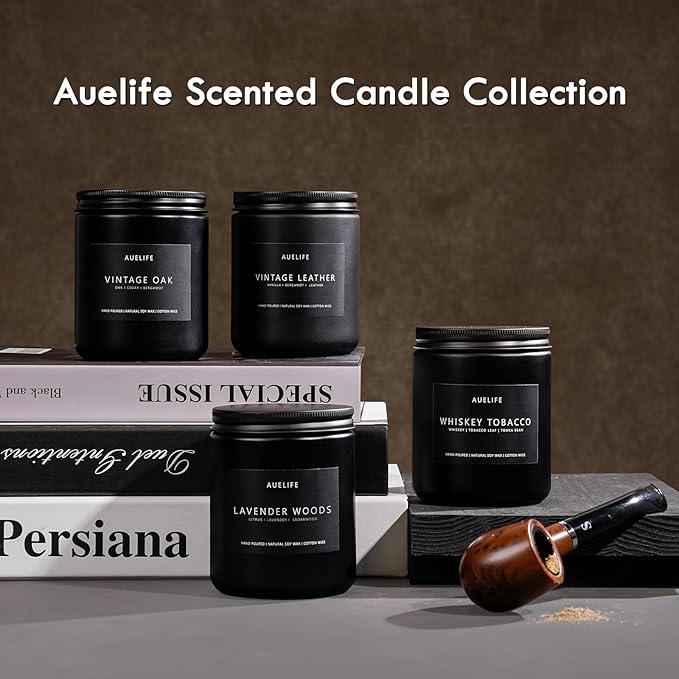 Scented Candles for Men | Lavender & Wood Candle - Candle for Men, Manly Candles for Home Scented, Man Gifts for Him/Friend, 7oz Black Jar-Ruum Studio Home