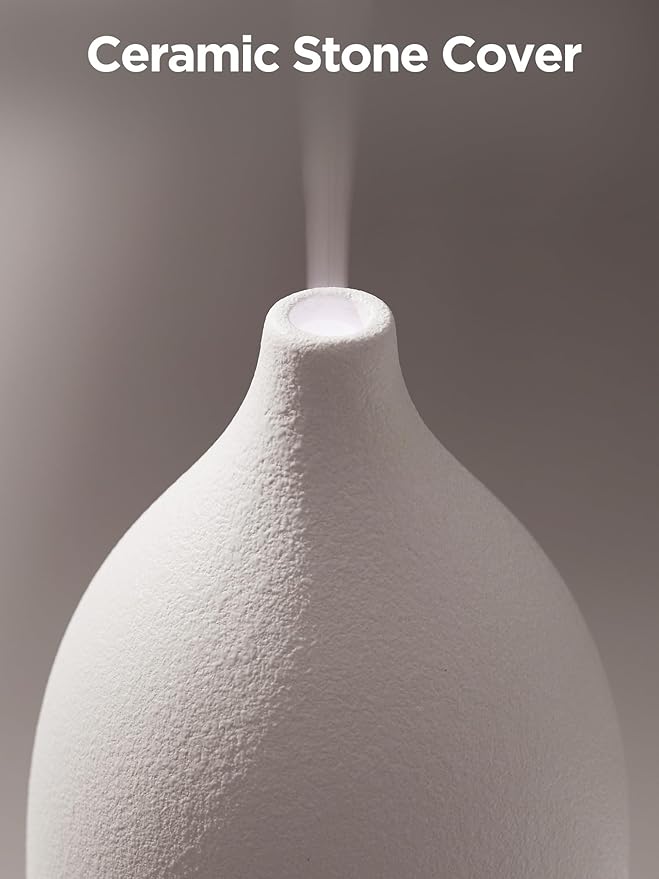 InnoGear Oil Diffuser, 150ML Ceramic Diffuser for Essential Oils Handcrafted Aromatherapy Diffuser Ultrasonic Cool Mist Humidifier with 2 Mist Modes Waterless Auto Off for Room Office, White Base-Ruum Studio Home