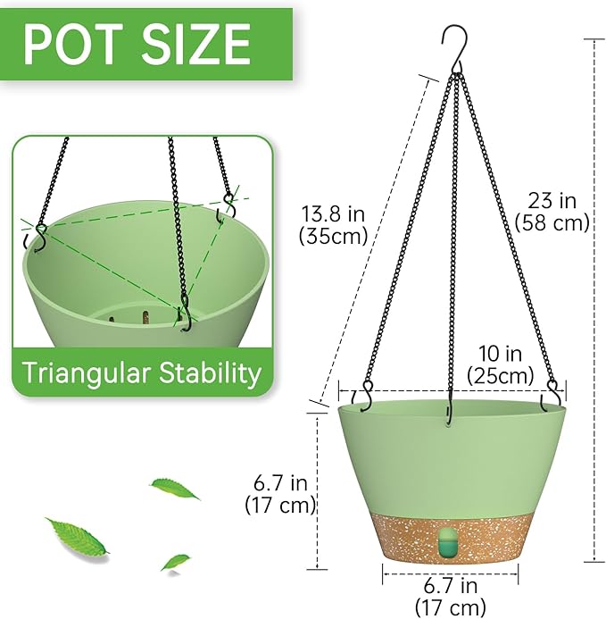 ZMTECH 2 Pack 10 Inch Hanging Planters for Outdoor Plants, Hanging Pots for Plants Indoor with Visible Water Level, Hanging Flower Basket with Drainage Holes & Removable Tray(Green)-Ruum Studio Home