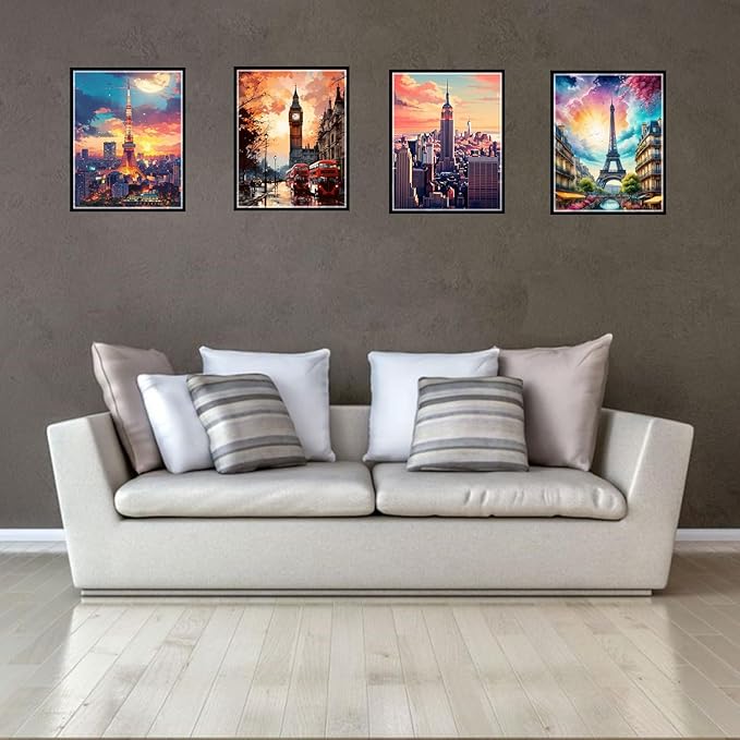 Boho Wall Art Decor, London, Tower of Pisa, Paris, Eiffel Tower,Roman Colosseum,City Wall Decor Art ,Modern Landscape Wall Art for Living Room Bedroom Prints Poster ,8x10 Inch Set of 4,Unframed-Ruum Studio Home