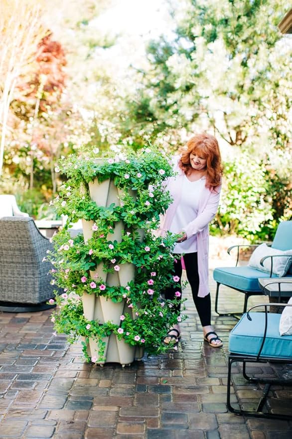 Greenstalk Patented Large 5 Tier Vertical Garden Planter with Patented Internal Watering System Great for Growing a Variety of Strawberries, Vegetables, Herbs, & Flowers (Stunning Stone)-Ruum Studio Home