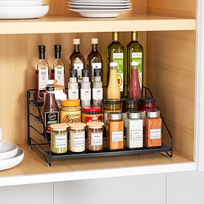 RCHYFEED Spice Rack Organizer for Cabinet Pantry,4 Tier Spice Rack Countertop, Depth Adjustable Spice Organization for Cabinet,Tierd Seasoning Organizer for Cabinet(Black, 1Pack)-Ruum Studio Home
