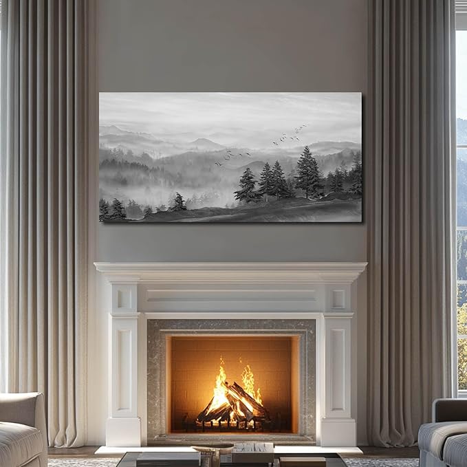 SOUGUAN Grey Pictures Wall Decor Forest Artwork Mountain Canvas Painting Landscape Wall Art Prints for Living Room Bedroom Home Hanging Decor 24x48 Inch-Ruum Studio Home
