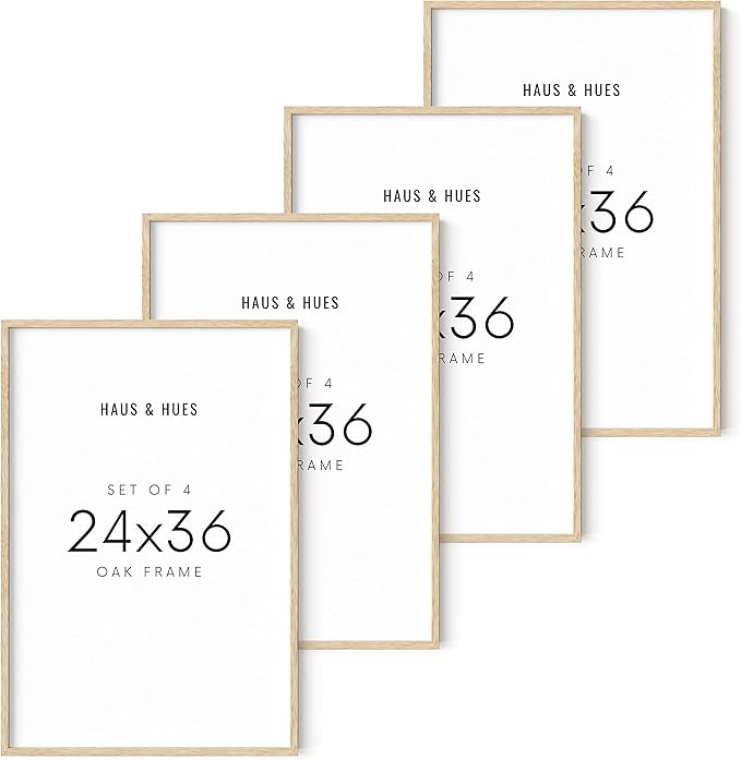 Haus and Hues 24"x36" Beige Oak Wood Frames Set of 4 - 24x36 Natural Wood Frames for Posters, 24x36 Frame Wood, 24x36 Poster Frames for Wall, 24x36 Frame Light Wood, Picture Frames 24x36 Picture Frame 24x36 Wood Frame 24x36 (Beige Oak)-Ruum Studio Home
