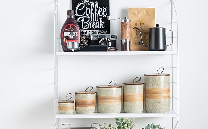 Small Ceramic Jar with Lid, Coffee Canister Coffee Container Kitchen Food Storage Jars for Spice Sugar Tea Bag, Stackable Decorative Jars for Countertop, 5oz-Ruum Studio Home