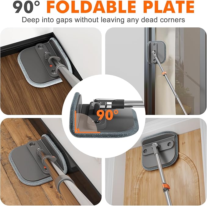 Upgraded Spin Mop and Bucket Set Self-Standing Mop Bucket Separate Dirty and Clean Water System Self Wringing 360° Rotating 90° Foldabl Mops and Buckets for Floor Cleaning (Dark Gray, 2Pads)-Ruum Studio Home