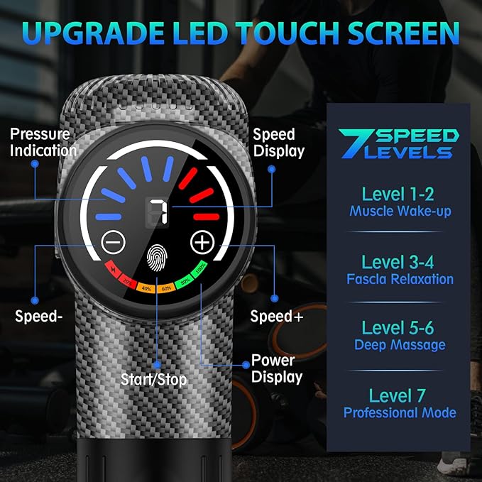TOLOCO Massage Gun, Deep Tissue Back Massage for Athletes for Pain Relief, Percussion Massager with 10 Massages Heads & Silent Brushless Motor, Carbon-Ruum Studio Home