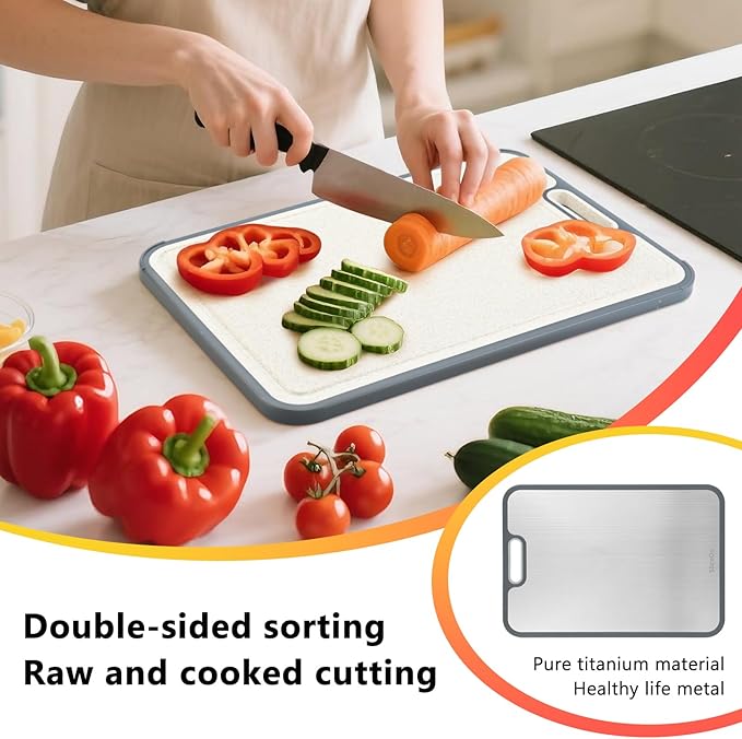 Titanium Cutting Board for Kitchen, Double Sided Cutting Boards for Meal Prep with Pure Titanium and Wheat Straw PP, Dishwasher Safe Chopping Board for Meat Vegetables Fruits, Large Size, 16”×11”-Ruum Studio Home