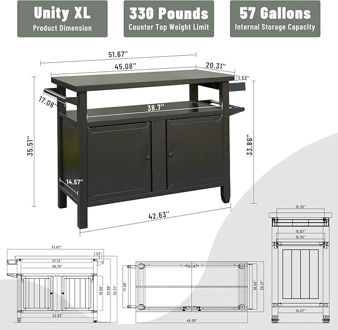 Domi Grill Carts Outdoor with Storage and Wheels, Whole Metal Portable Table and Storage Cabinet for BBQ,Deck,Patio,Backyard (Brown, L45xW20.31xH35.51 Inch)-Ruum Studio Home