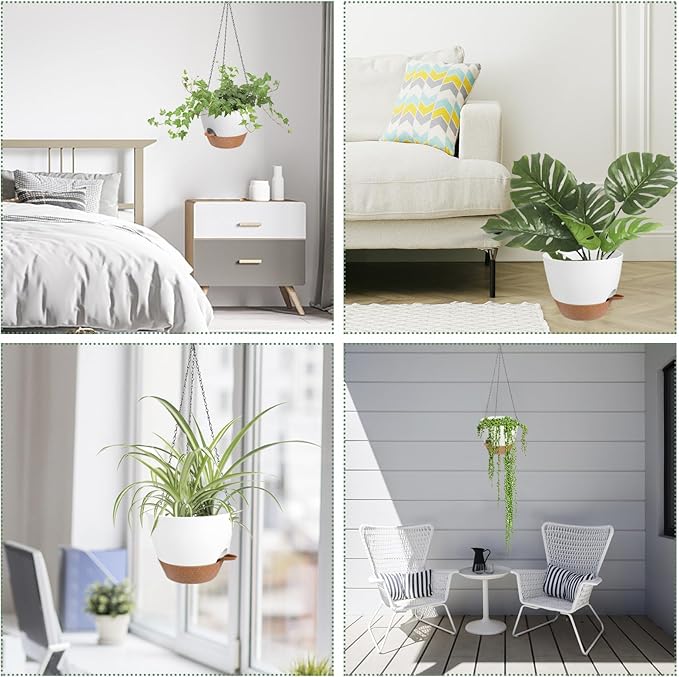 Hanging Planters for Indoor Outdoor Plants, 1 Set Self Watering Hanging Pot with Drainage Holes & Removable Tray (White-12inch, 12'')-Ruum Studio Home