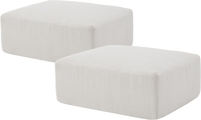 40" Square Stuffed Ottoman Pouf for Sofa Couch, Corduroy Poufs with Foam Chunk Filling, Furry & Fluffy Foot Stool Movable Ottoman. 40 * 31 Floor Poufs Foot Rest for Living Room, Beige-Ruum Studio Home