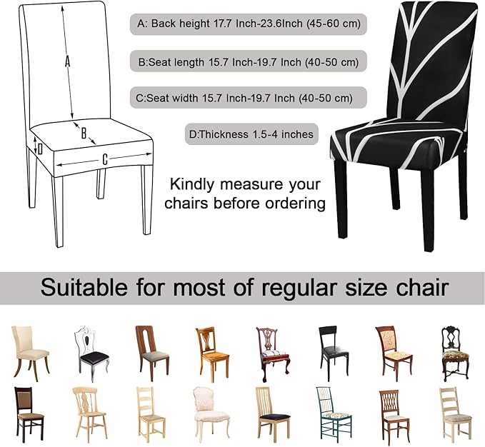 JQinHome Black Chair Covers for Dining Room Set of 4, High Stretch Removable Washable Parsons Chair Slipcover for Home Party Hotel Wedding Ceremony (4PCS, Geometric)-Ruum Studio Home