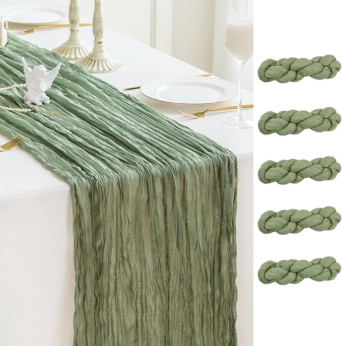 Sioloc 5 Pack Sage Green Cheesecloth Table Runner Fall Autumn Decor for Home 10ft Table Cloth for Tea Wedding Birthday Party Baby Bridal Shower Halloween Thanksgiving-Ruum Studio Home