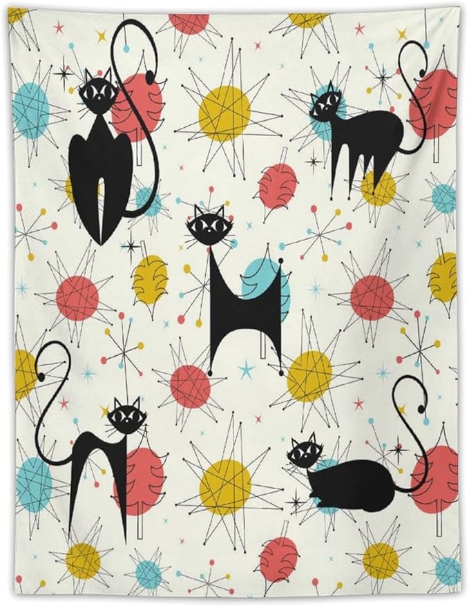 ICMOLYYENLO Abstract Cat Tapestry, Medieval Abstract Atomic Star Cat Vintage Home Wall Hanging Art Tapestry for Bedroom Living Room Dormitory 60x80 Inch-Ruum Studio Home