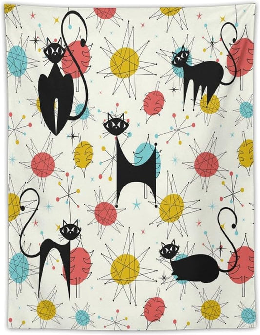 ICMOLYYENLO Abstract Cat Tapestry, Medieval Abstract Atomic Star Cat Vintage Home Wall Hanging Art Tapestry for Bedroom Living Room Dormitory 50x60 Inch-Ruum Studio Home