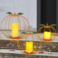 Halloween Metal Pumpkin Candle Holder, 3 Pcs Light up Orange Pumpkin Lantern with LED Flickering Yellow Candle Lights Build in Timer for Thanksgiving Halloween Harvest Fall Home Decor-Ruum Studio Home