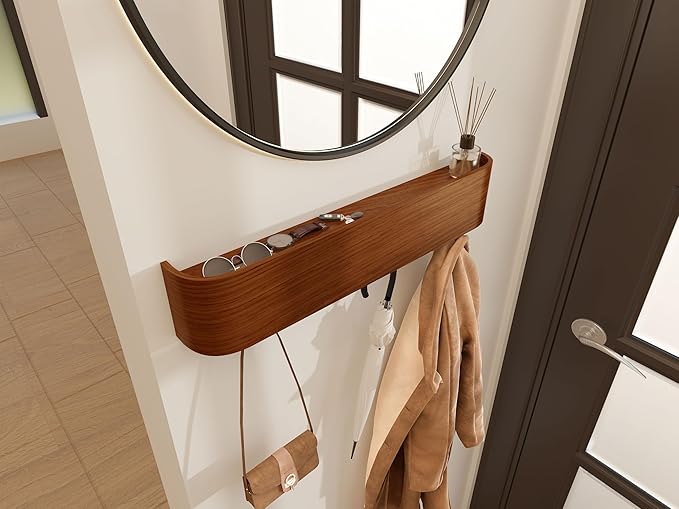 OLEEK Wall Coat Rack - Wall Shelf with Hooks - entryway Hooks - entryway Shelf - Modern Coat Rack - Wooden Coat Rack Wall Mount for Home Decor - Wooden Mount for Home Decor - Jacket Hanger-Ruum Studio Home