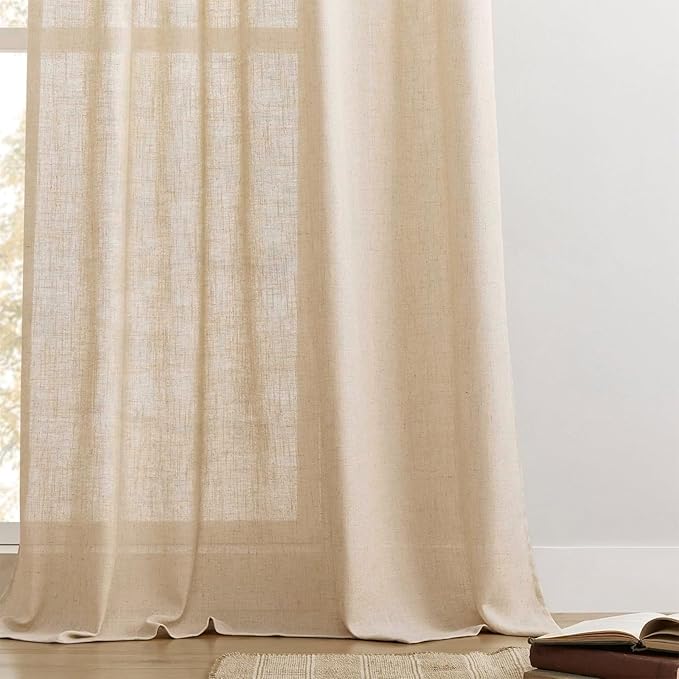 Joydeco Linen Curtains 96 Inch Length 2 Panel Sets,Light Filtering Curtains for Bedroom 52 Inch Wide Living Room Drapes with Back Tabs & Rod Pockets (W52 x L96 Inch, Ecru)-Ruum Studio Home