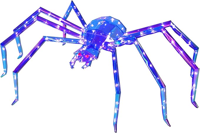 Prismatic Iridescent Giant Spider, 52" Pre-lit Large Outdoor Scary Prismatic Spider Decorations for Halloween 140 LED Light Up Giant Spider Outdoor Halloween Decorations for Garden, Yard, Porch-Ruum Studio Home