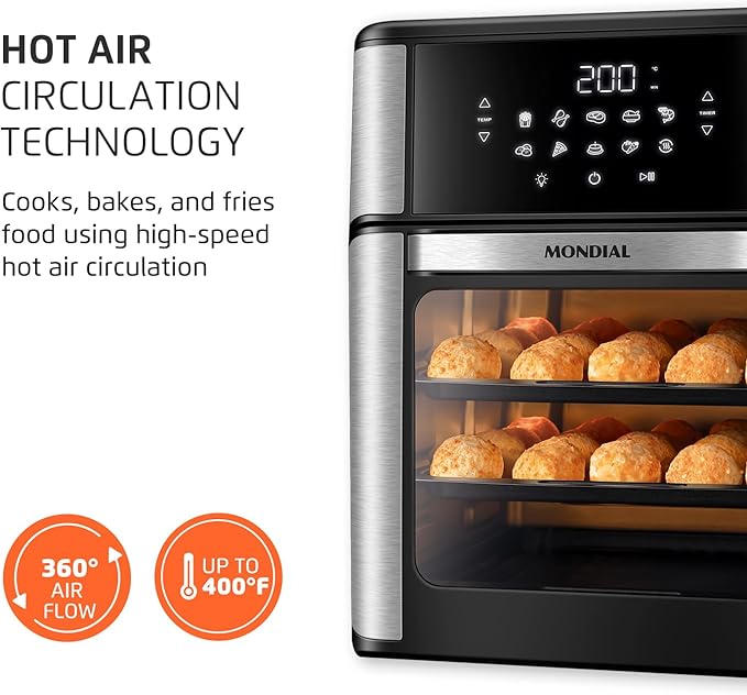 Air Fryer Oven 1800W, 12.7QT Capacity, Touchscreen Panel, Automatic Shut-Off – Black & Stainless Steel – Mondial-Ruum Studio Home