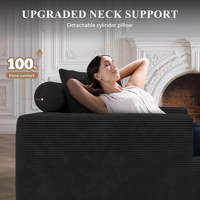 Modular Sectional Sofa with L-Shape Chaise,Cloud Sectional Modern Sleeper Couch with Deep Seat,Sponge Compression Sofas No Assembly Required (Black-Corduroy Fabric) 1PCS-Ruum Studio Home