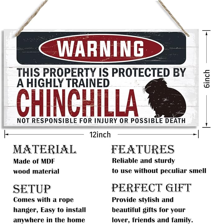 Warning Sign, Chinchilla Warning Wood Plaque Sign, Funny Door Signs, Decorative Wood Hanging Suspension Plaque, Farmhouse Wooden Wall Decor, Outdoor Hanging Wooden Signs-Ruum Studio Home