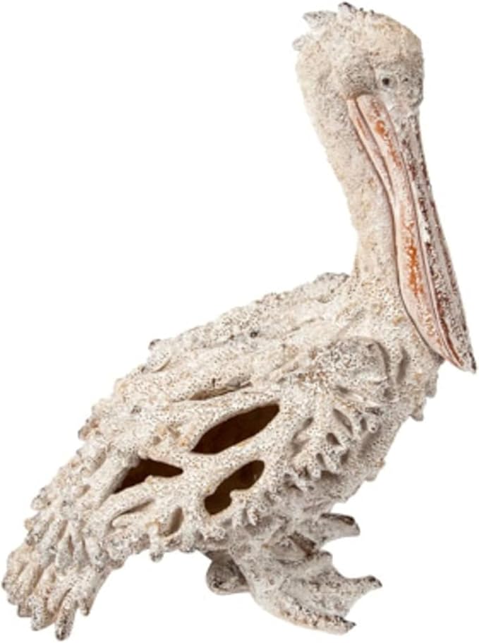 White Pelican Standing Figurine - 13.75” Coral Reef Nautical Decor Coastal Beach Home Accent Ocean Statue for Shelf, Tabletop, or Mantel Display-Ruum Studio Home