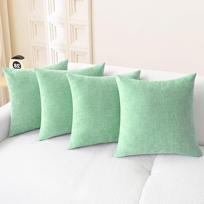 CaliTime Throw Pillow Covers Decorative 18 X 18 Inches Pack of 4 Cozy Chenille Cushion Cases for Couch Sofa Bed Living Room Home Grey Green-Ruum Studio Home