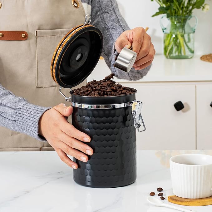 TEDSWAIT Coffee Canisters Airtight Coffee Bean Storage Container Kitchen Stainless Steel Food Storage Container with Scoop Date Tracker & CO2 Valve 61Fl Oz (Diamond Black)-Ruum Studio Home
