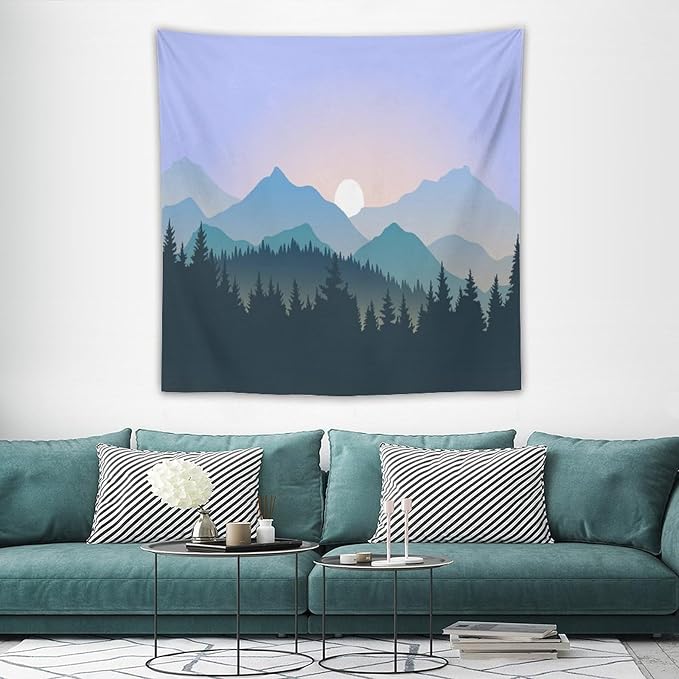 HZOHNAGO Mountain Tapestry Forest Mountain Sunrise Pattern Printed Wall Tapestry Wall Hanging for Bedroom Living Room Dorm 60" W x 60" H-Ruum Studio Home