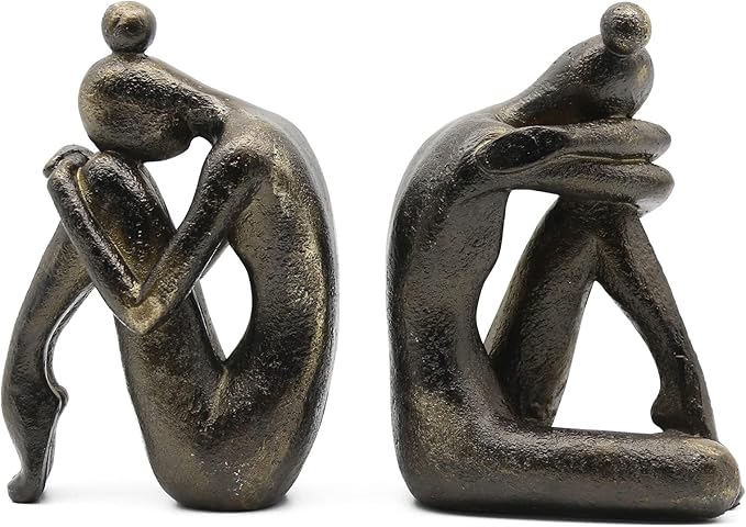 Lukitas Unique Decorative Girl Thinker Bookends, Non-Slip Book Holder, Home Office Bookshelf Decor, Creative Desktop Ornaments for Study Room Hotel Shelves, Resin, 1Pair/2Piece 6.5''-Ruum Studio Home