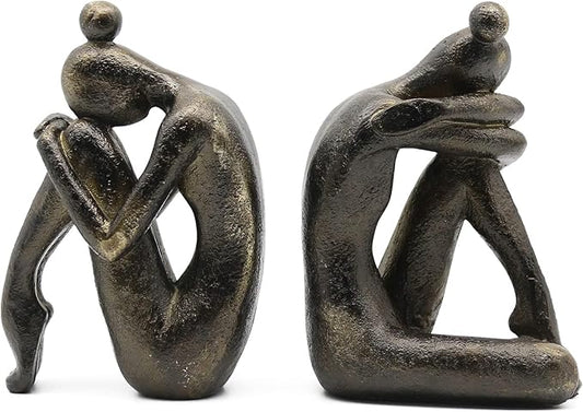 Lukitas Unique Decorative Girl Thinker Bookends, Non-Slip Book Holder, Home Office Bookshelf Decor, Creative Desktop Ornaments for Study Room Hotel Shelves, Resin, 1Pair/2Piece 6.5''-Ruum Studio Home