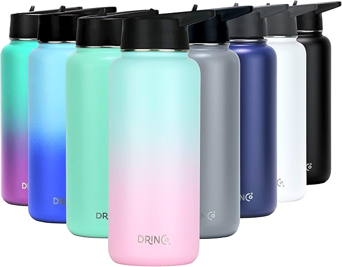 DRINCO Stainless Steel Water Bottle Spout Lid Vacuum Insulated Double Wall Water Bottle Wide Mouth (40oz 32oz 22oz 18oz 14oz) Leak Proof Keeps Cold or Hot (32 oz, 32oz Macaron)-Ruum Studio Home
