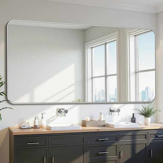 Bathroom Mirror 72" x 36", Large Rectangle Wall Mirror, Silver Metal Frame Wall Mounted Mirrors for Bathroom, Vanity, Bedroom, Entryway Decor(Horizontal/Vertical)-Ruum Studio Home