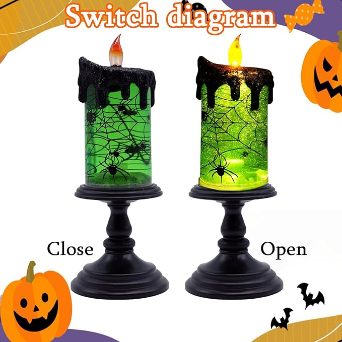 1.Halloween Snow Globe Tornado Flameless Candles Table Centerpiece for Celebration Party,Battery Operated LED Candle with 6 Hours Timer for Home Indoor Halloween Decoration (Spider)-Ruum Studio Home