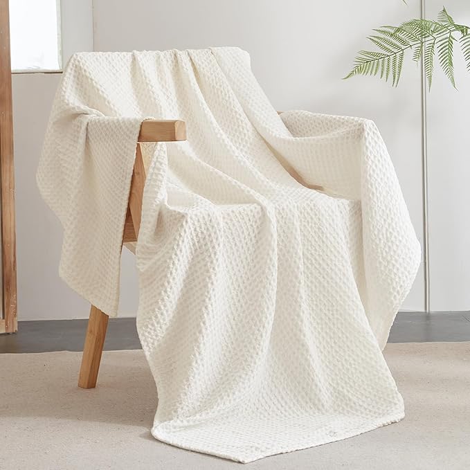 PHF Ultra Soft Waffle Weave Throw Blanket 50"x 60"- Washed Lightweight Breathable Cozy Woven Blanket for Bed - Aesthetic Decor for Couch Bedding Sofa Home Car - Coconut White-Ruum Studio Home