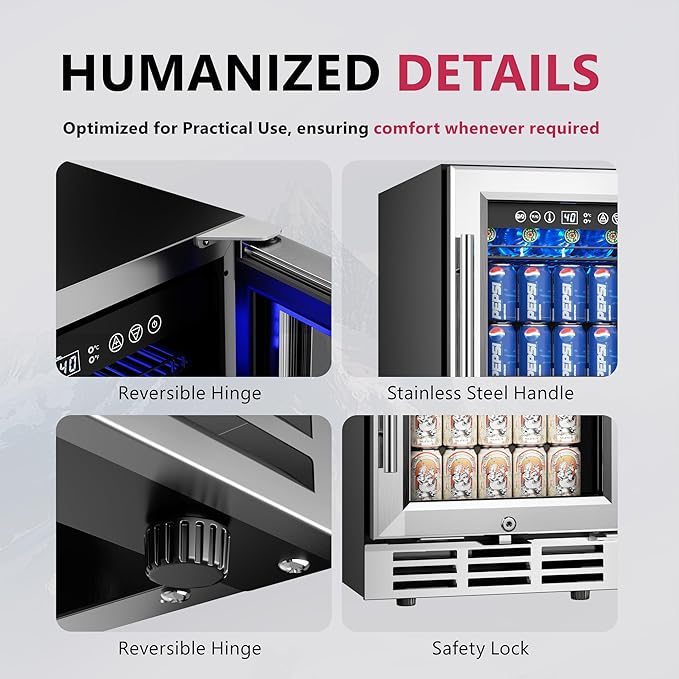 15'' Beverage Refrigerator Cooler - 126 Cans Under Counter Beverage Fridge with LED Light, Built-in Design, Wine Cooler for Home/Kitchen-Ruum Studio Home