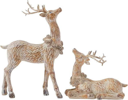 DN DECONATION 2pcs Reindeer Christmas Figurines, Tabletop Reindeer Small Christmas Decor, Brown Resin Deer Statue, Holiday Home Décor Accents for Xmas Office Living Room & Bedroom Decorations-Ruum Studio Home